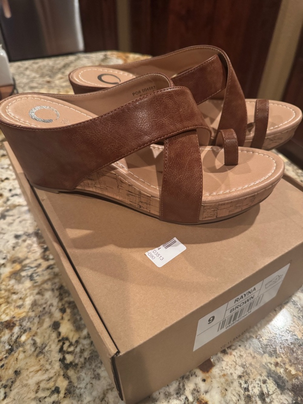 Journee Collection Brown Cork-Accent Wedge Sandals